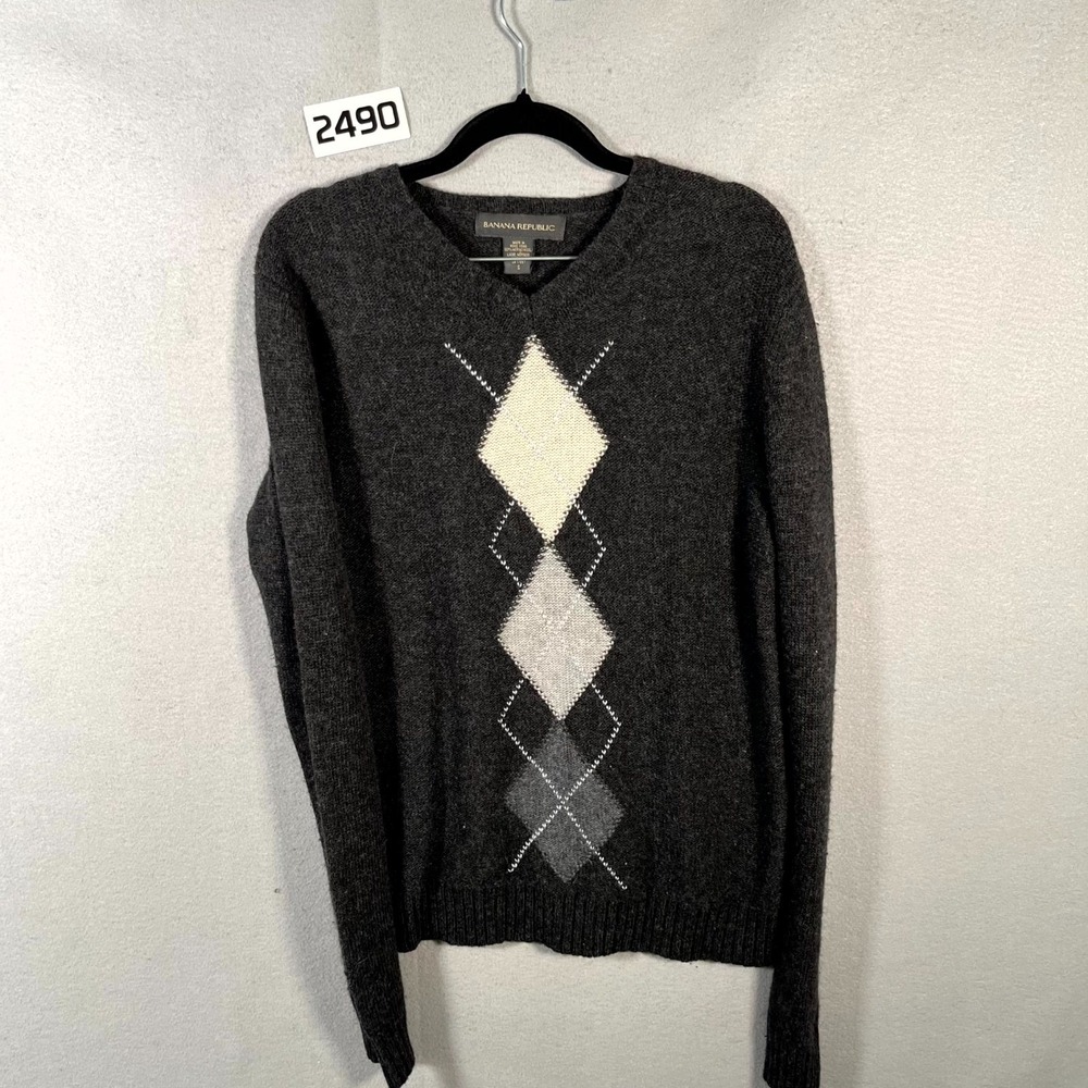 Vintage Banana Republic Sweater Mens Small Black 100% Merino Wool V Neck Retro